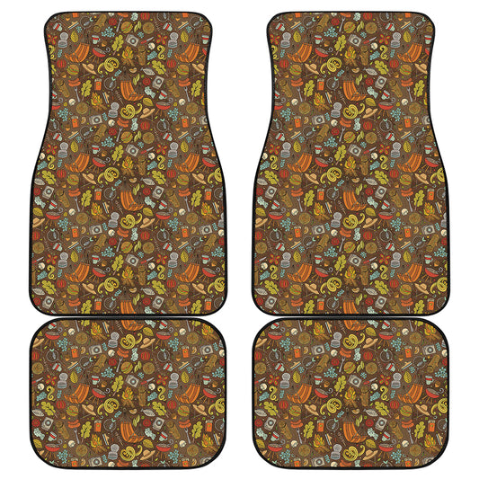 Cartoon Camping Pattern Print Front and Back Car Floor Mats