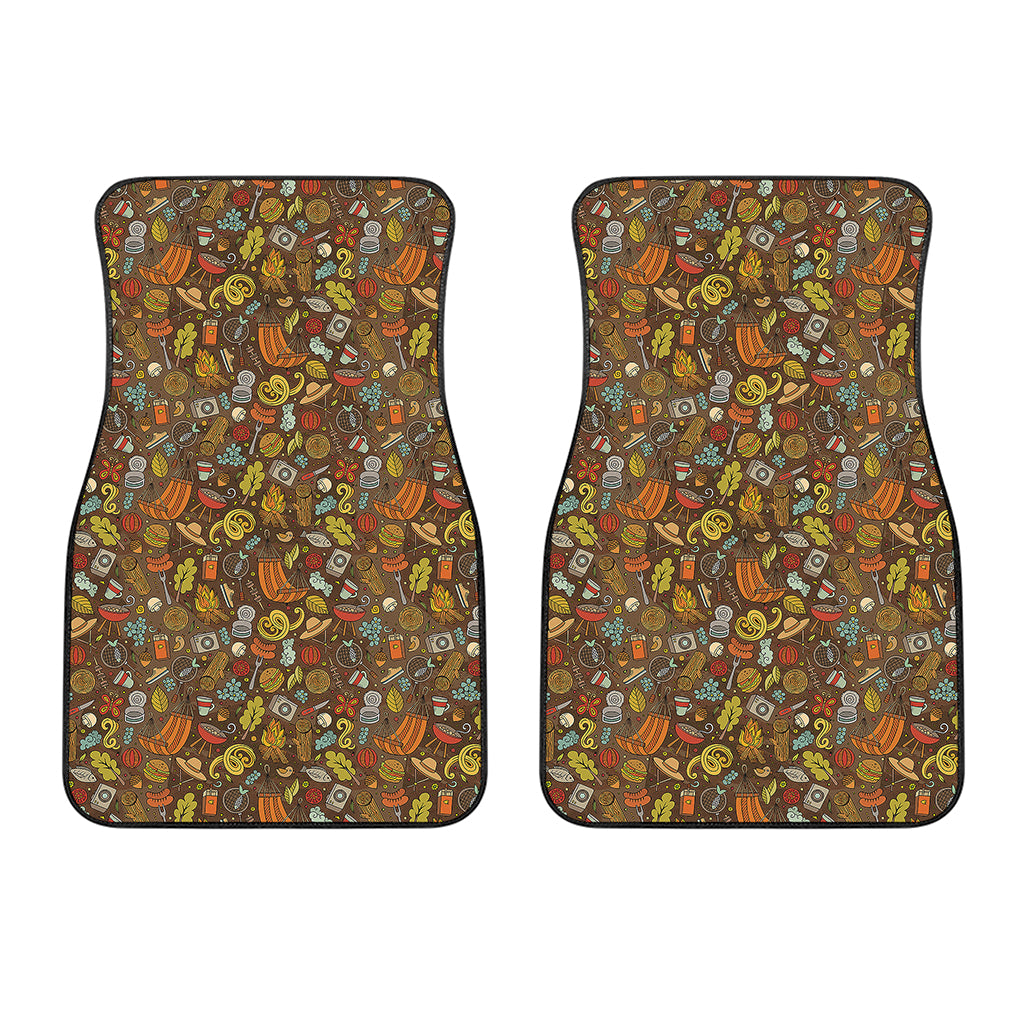 Cartoon Camping Pattern Print Front Car Floor Mats