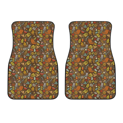 Cartoon Camping Pattern Print Front Car Floor Mats
