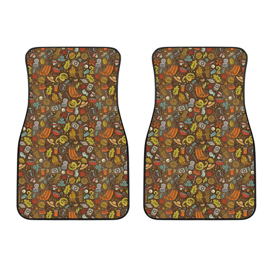 Cartoon Camping Pattern Print Front Car Floor Mats