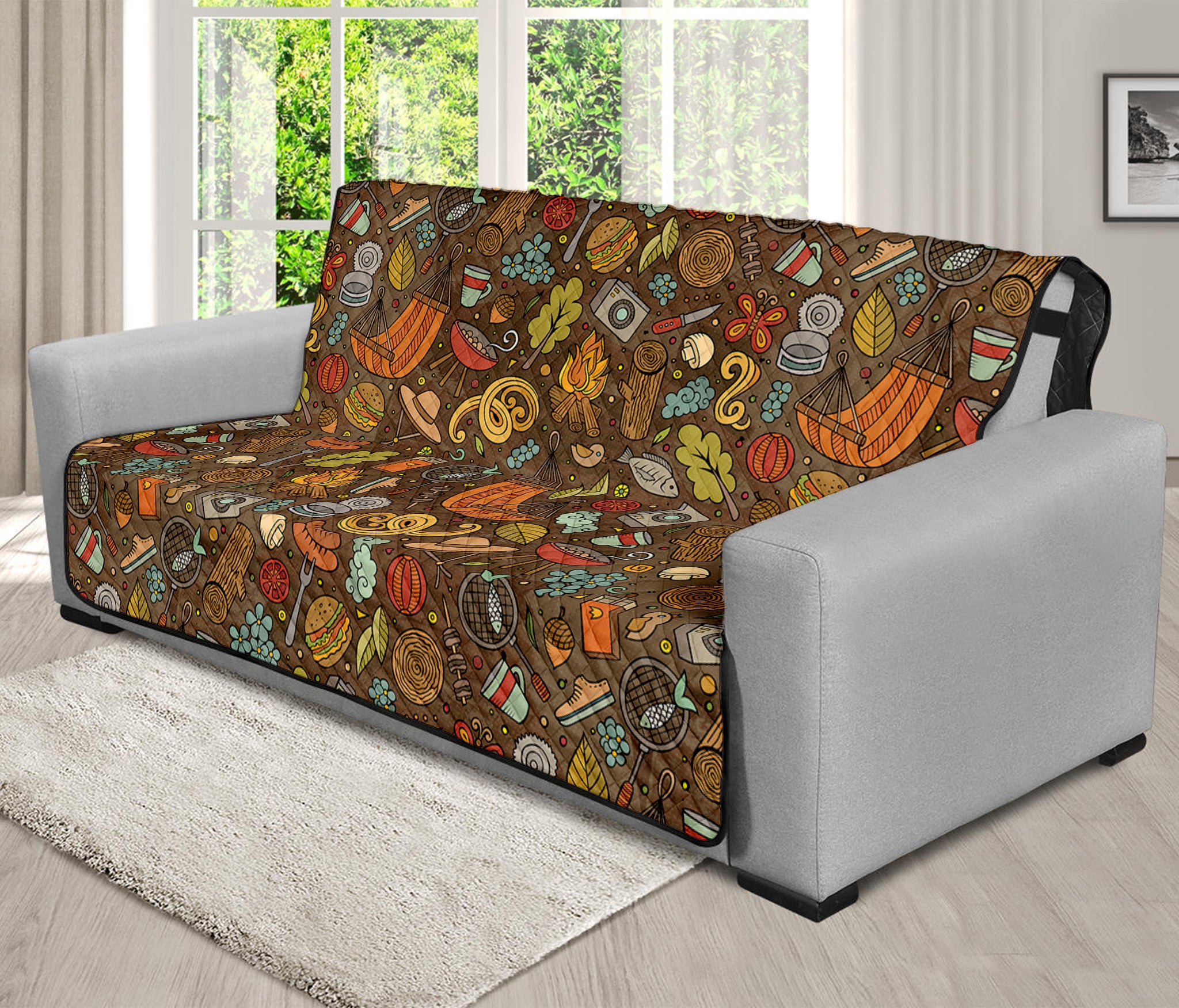 Cartoon Camping Pattern Print Futon Protector