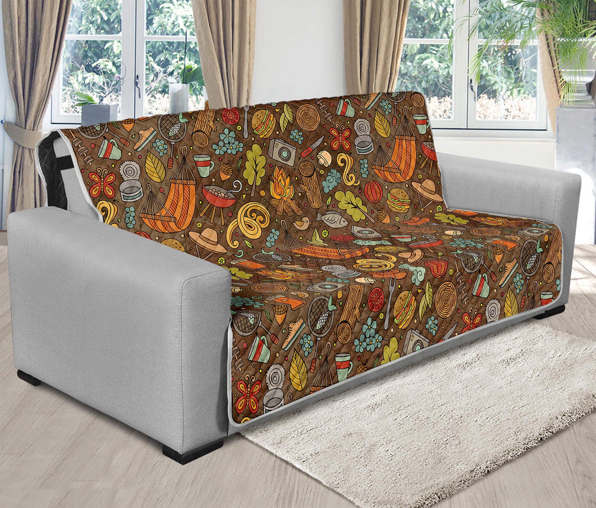 Cartoon Camping Pattern Print Futon Protector