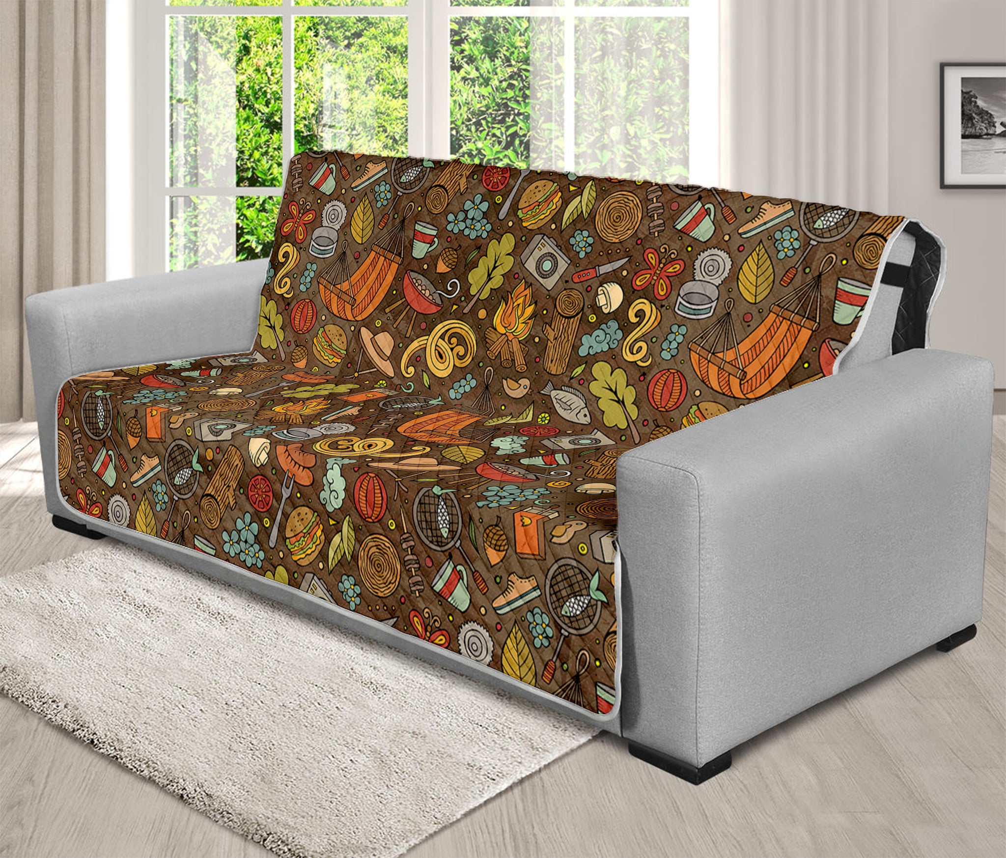 Cartoon Camping Pattern Print Futon Protector