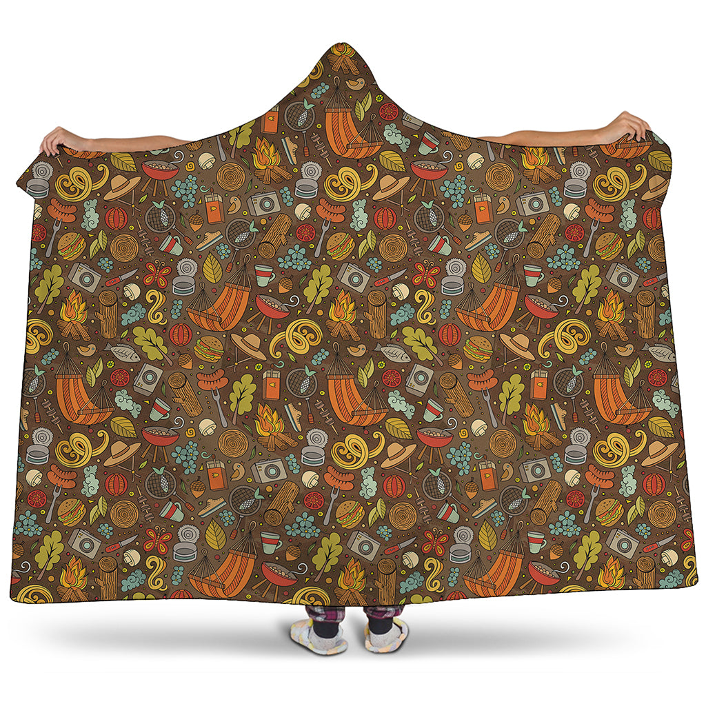 Cartoon Camping Pattern Print Hooded Blanket