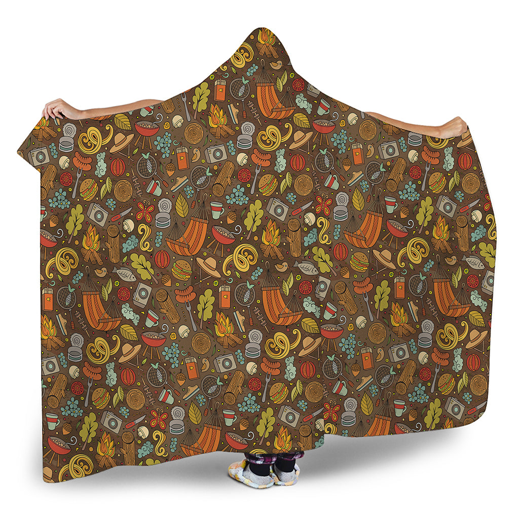 Cartoon Camping Pattern Print Hooded Blanket