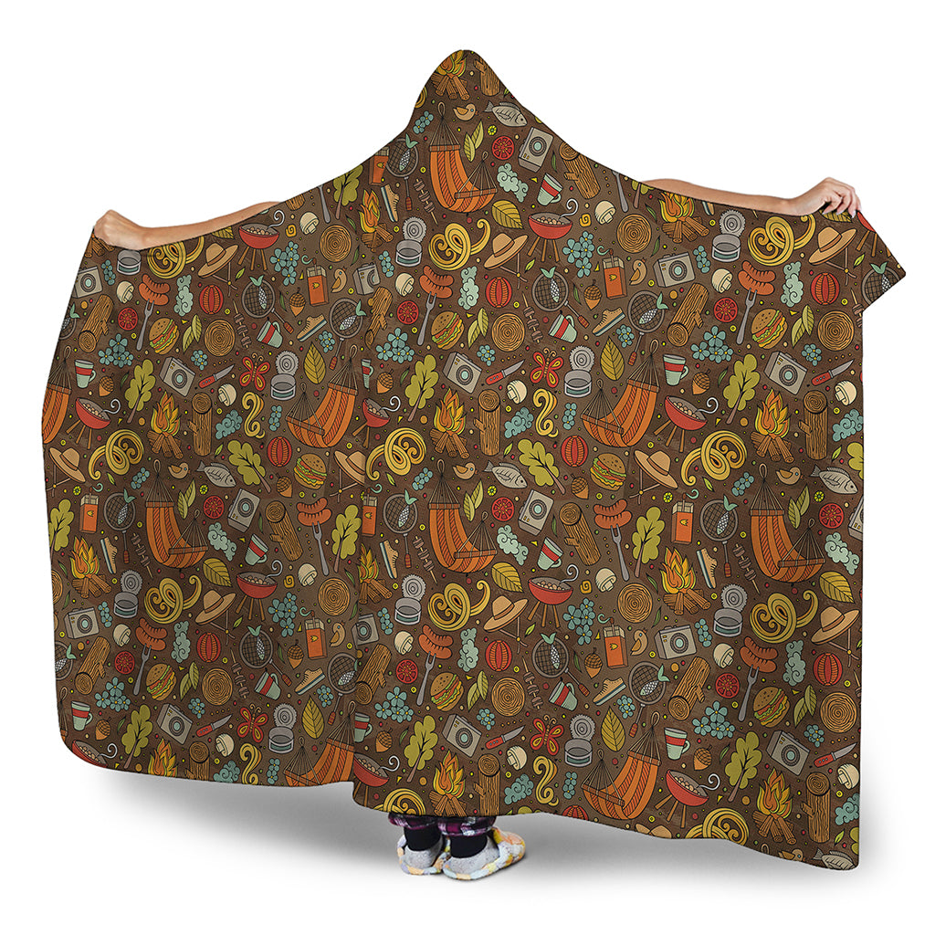 Cartoon Camping Pattern Print Hooded Blanket