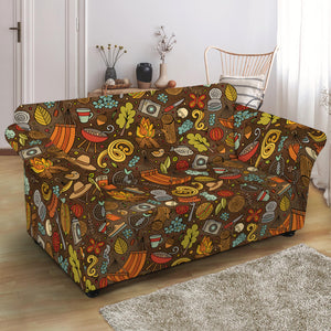 Cartoon Camping Pattern Print Loveseat Slipcover