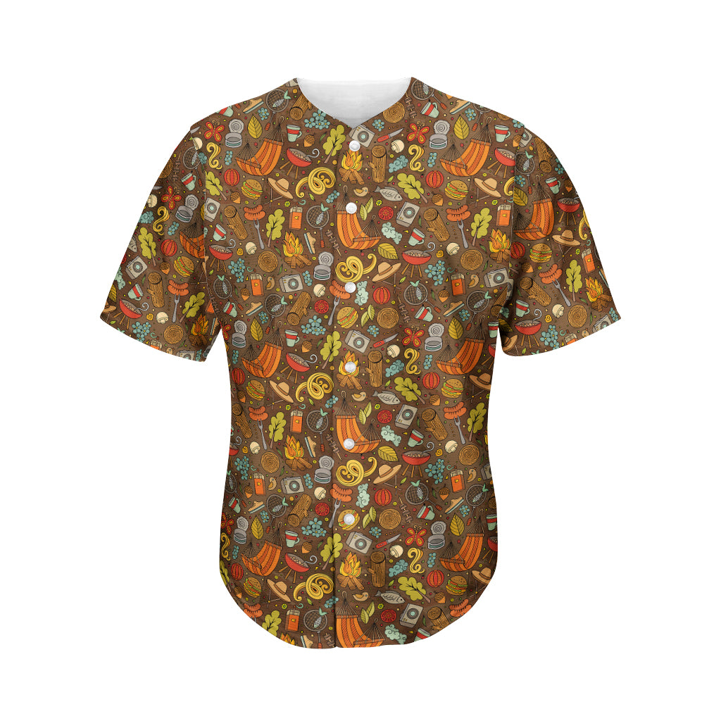 Cartoon Camping Pattern Print Men's Baseball Jersey