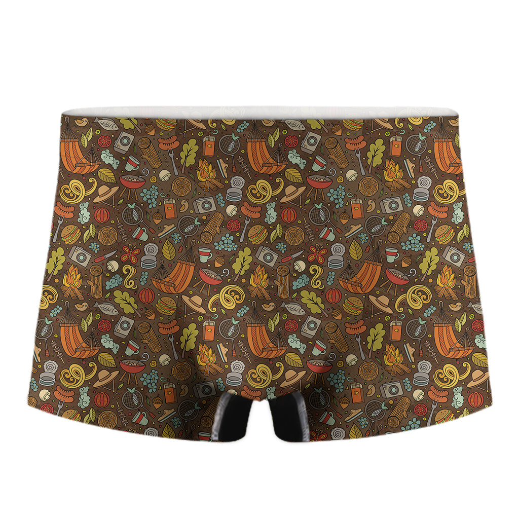 Cartoon Camping Pattern Print Men's Boxer Briefs