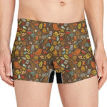 Cartoon Camping Pattern Print Men's Boxer Briefs