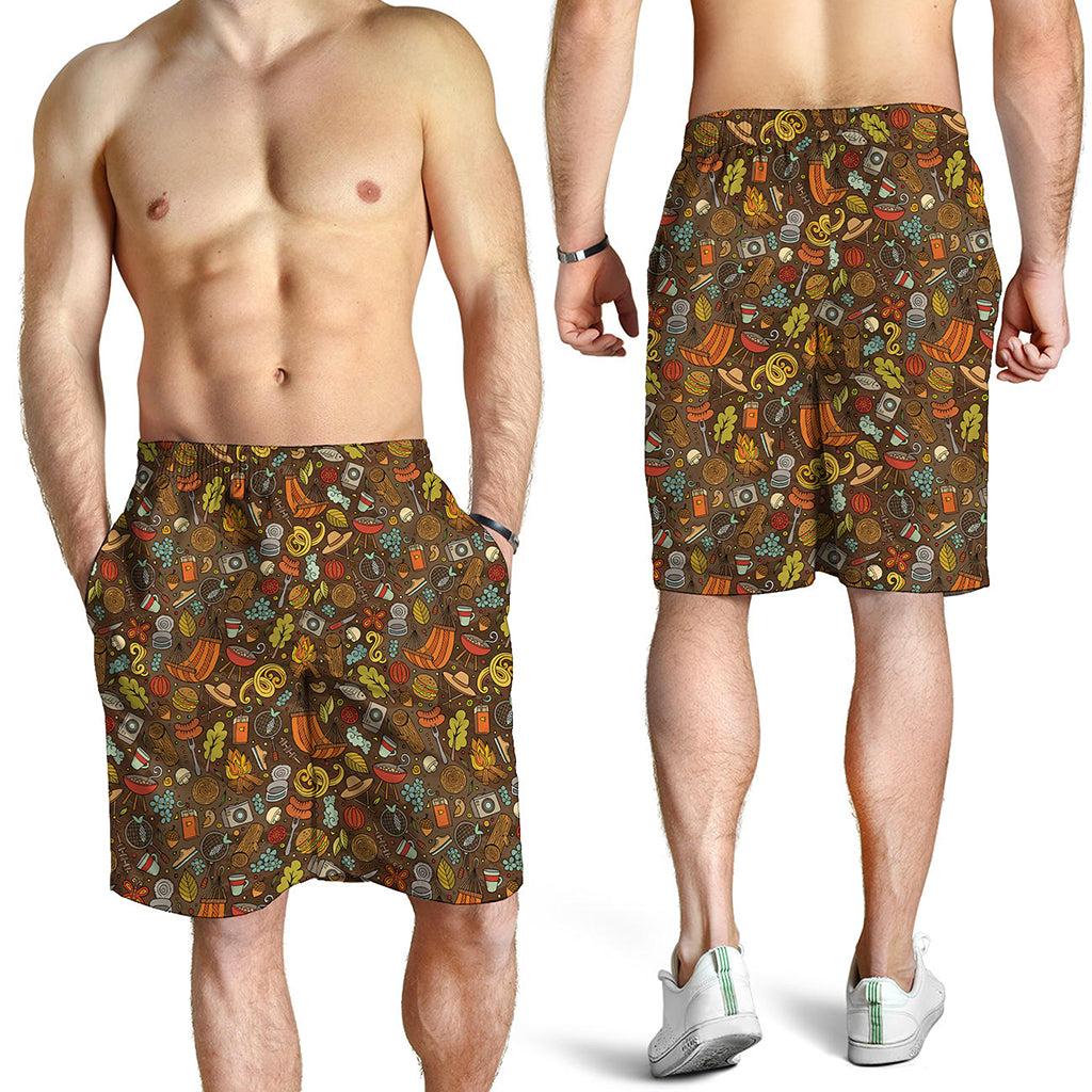 Cartoon Camping Pattern Print Men's Shorts