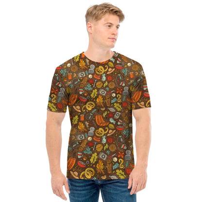 Cartoon Camping Pattern Print Men's T-Shirt