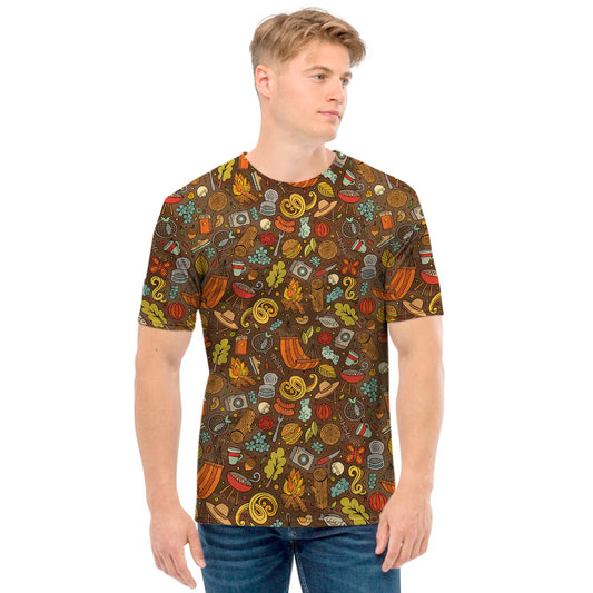 Cartoon Camping Pattern Print Men's T-Shirt