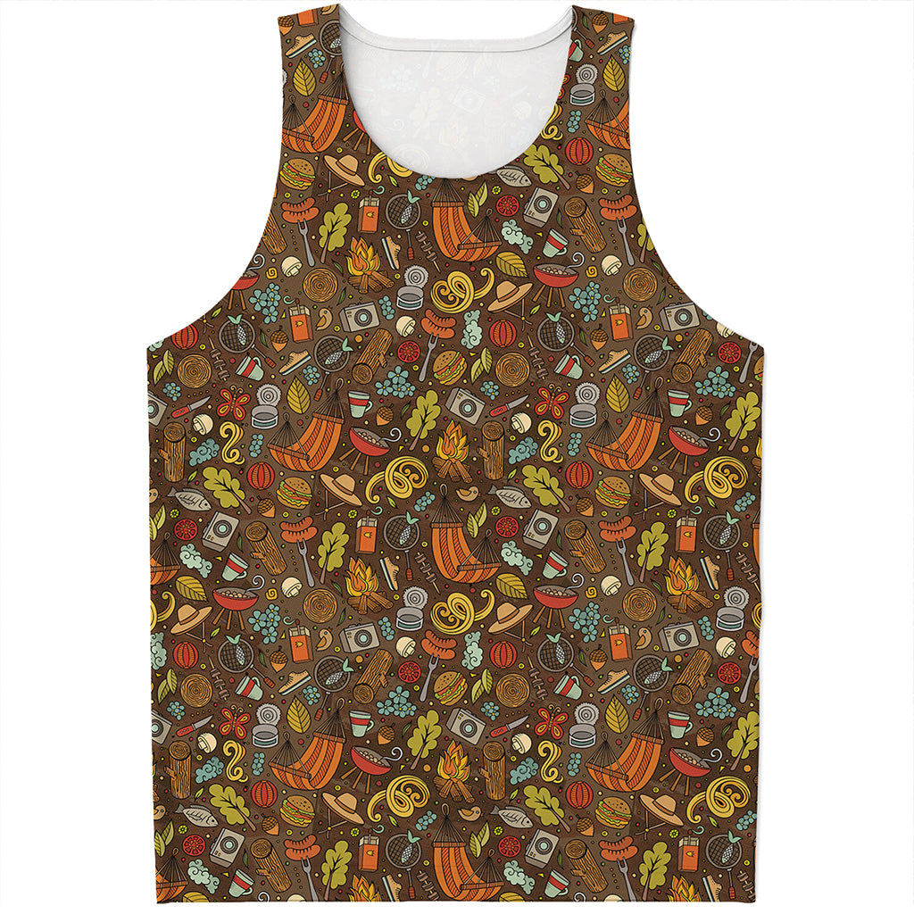 Cartoon Camping Pattern Print Men's Tank Top