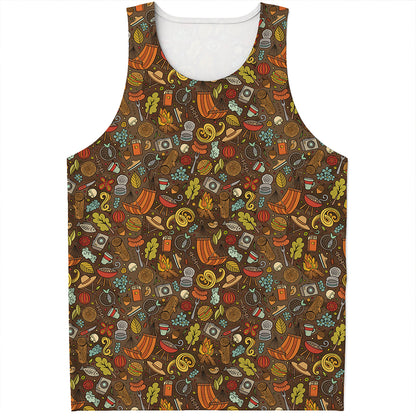 Cartoon Camping Pattern Print Men's Tank Top