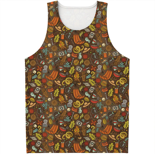 Cartoon Camping Pattern Print Men's Tank Top