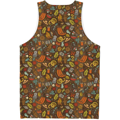 Cartoon Camping Pattern Print Men's Tank Top