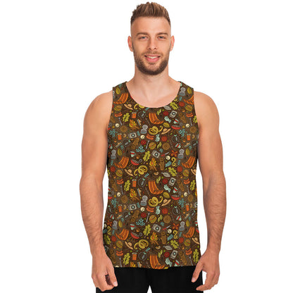 Cartoon Camping Pattern Print Men's Tank Top
