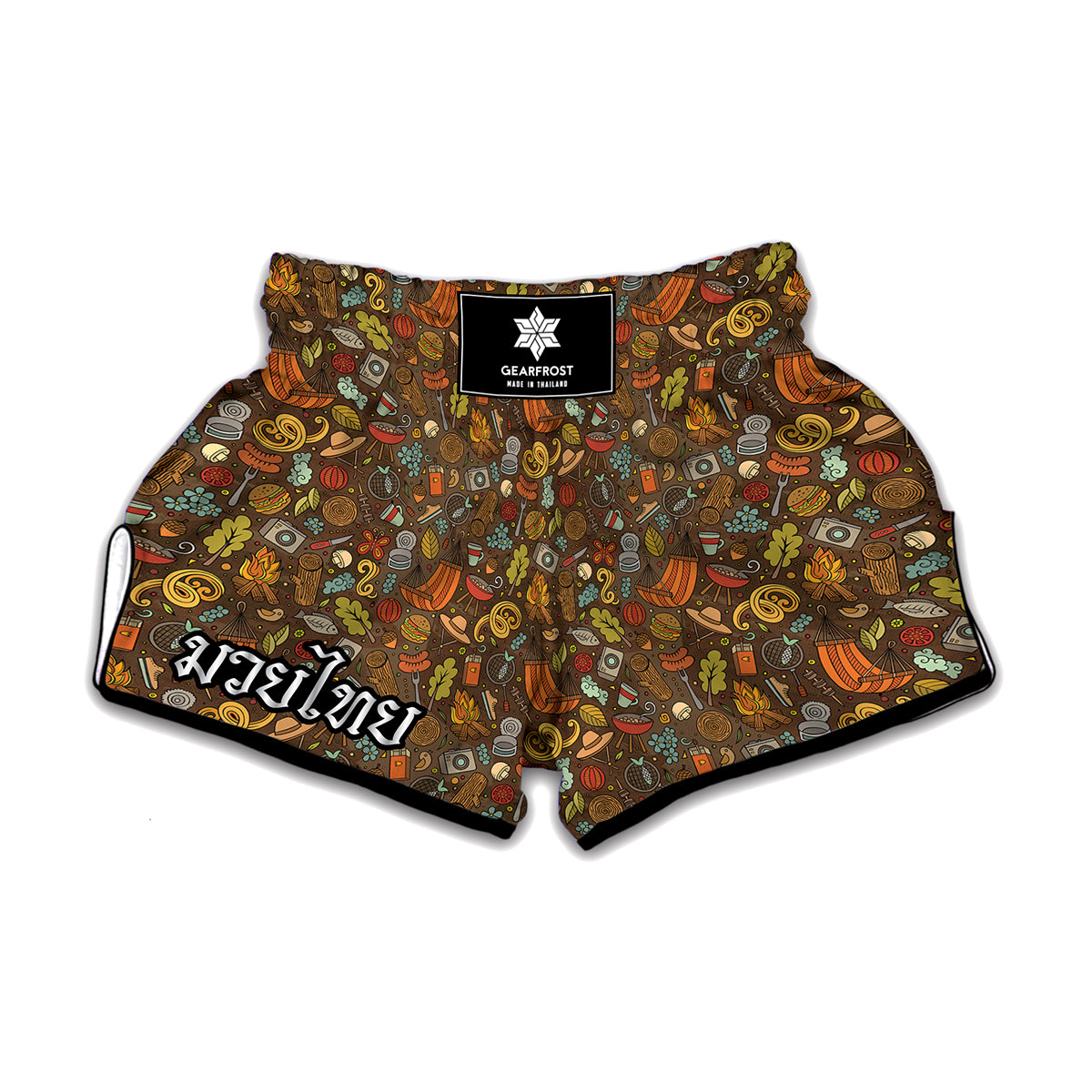 Cartoon Camping Pattern Print Muay Thai Boxing Shorts