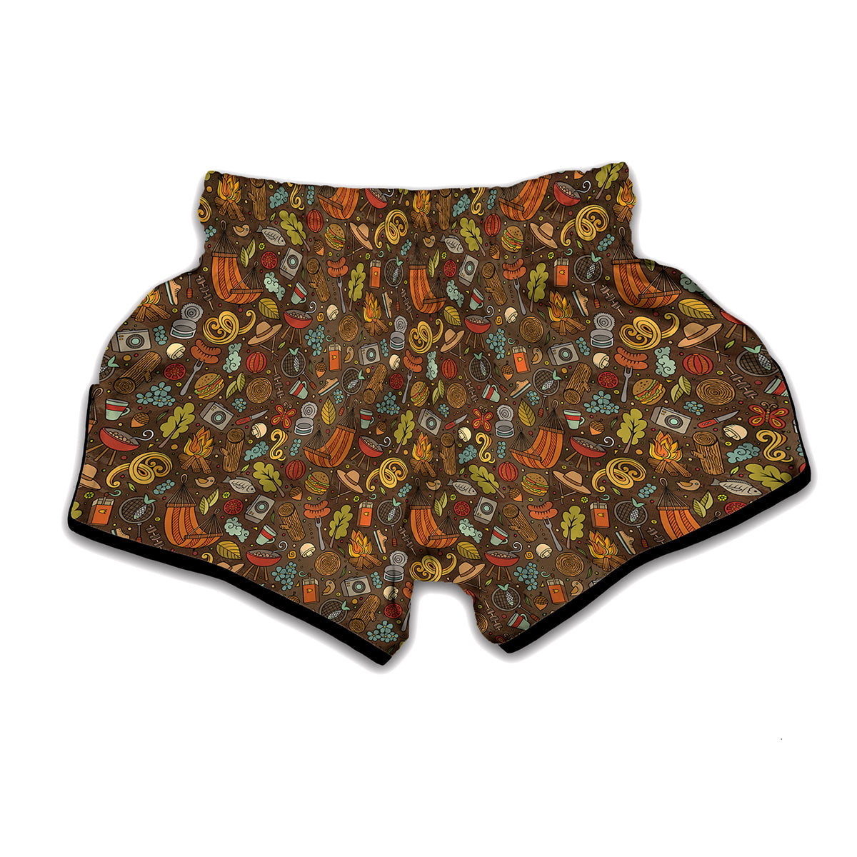 Cartoon Camping Pattern Print Muay Thai Boxing Shorts