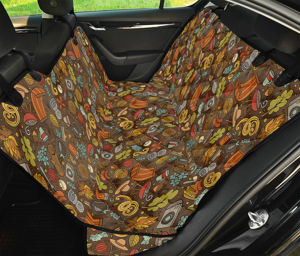 Cartoon Camping Pattern Print Pet Car Back Seat Cover