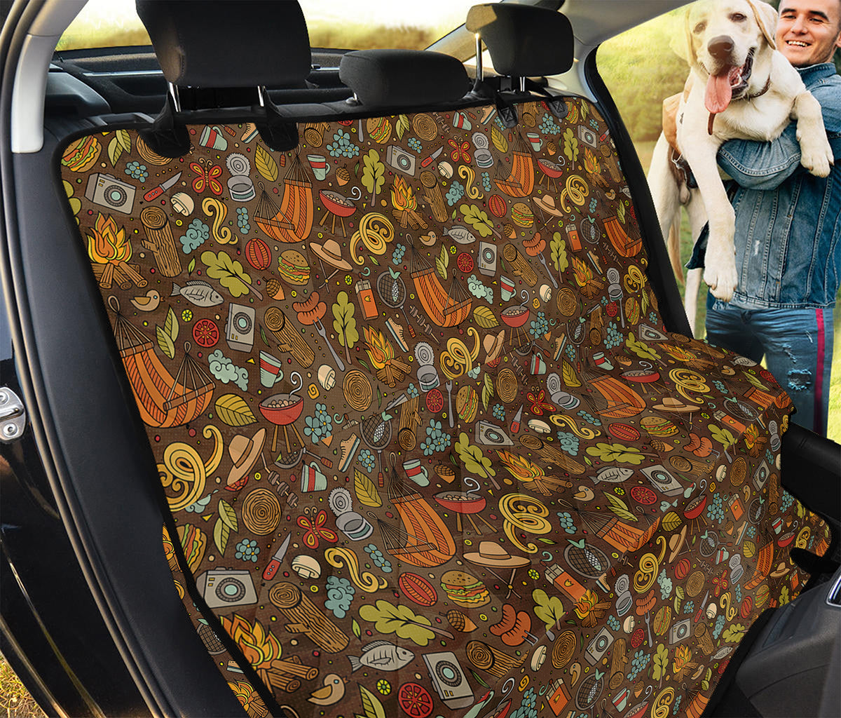 Cartoon Camping Pattern Print Pet Car Back Seat Cover