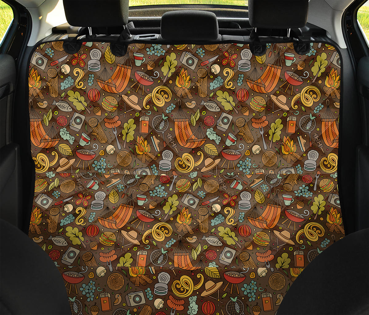 Cartoon Camping Pattern Print Pet Car Back Seat Cover