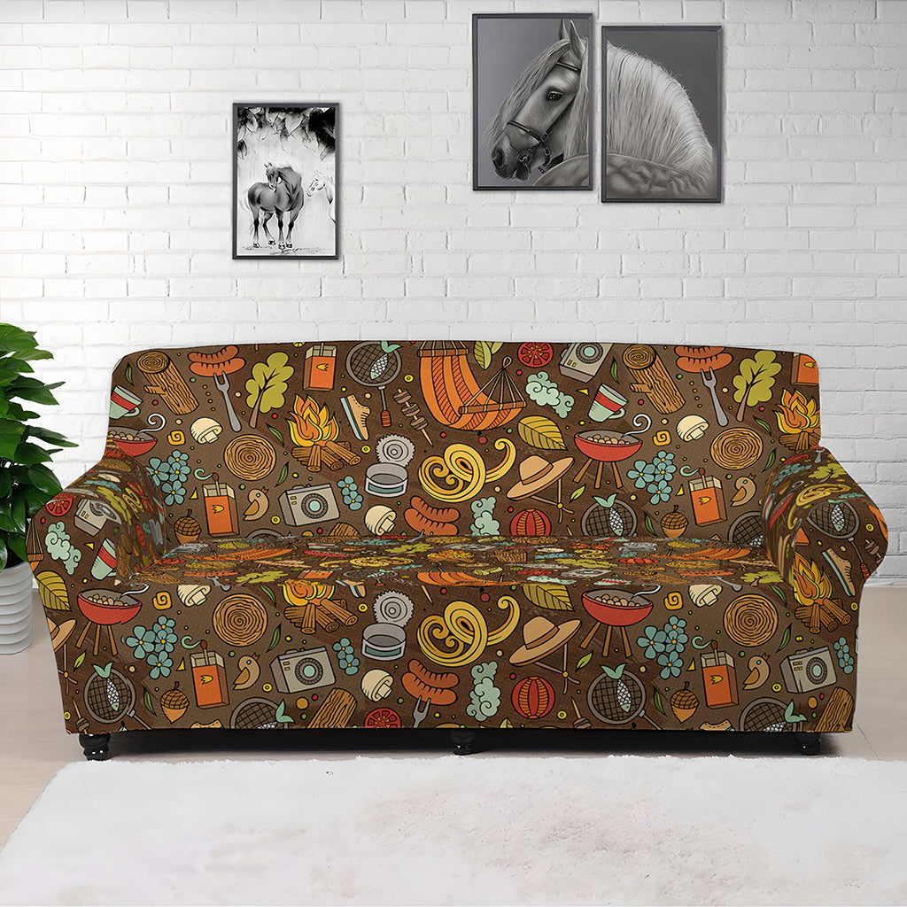 Cartoon Camping Pattern Print Sofa Cover