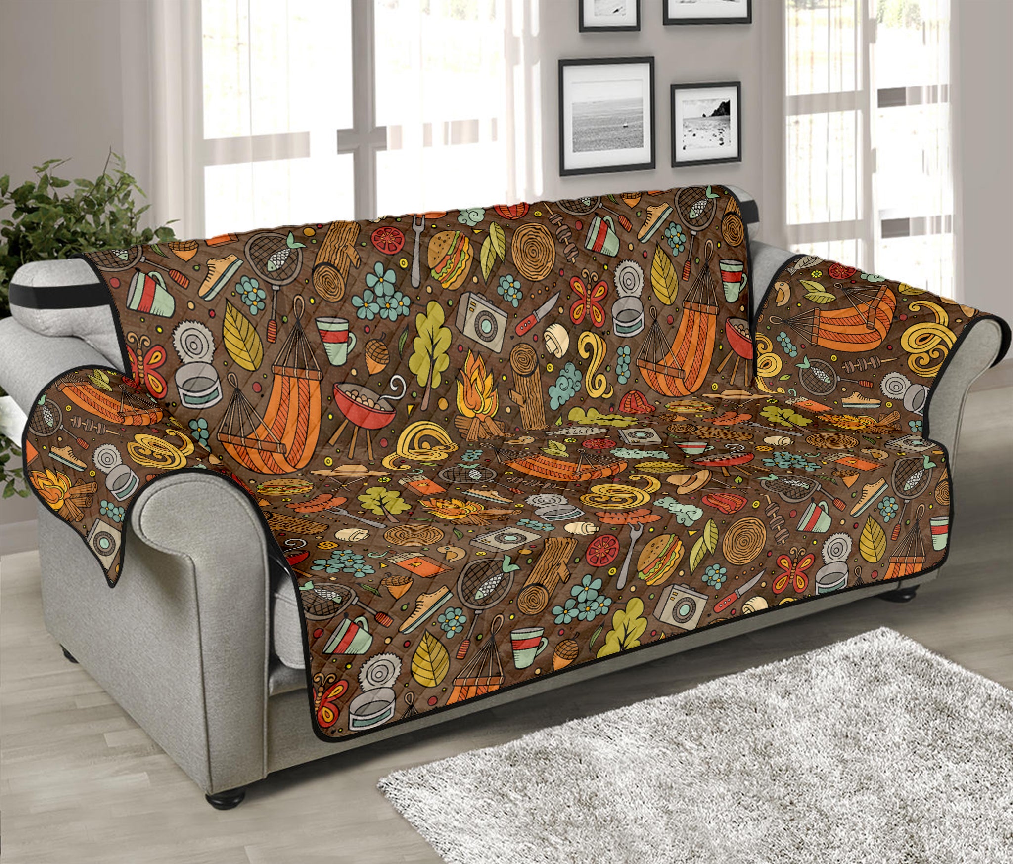 Cartoon Camping Pattern Print Sofa Protector