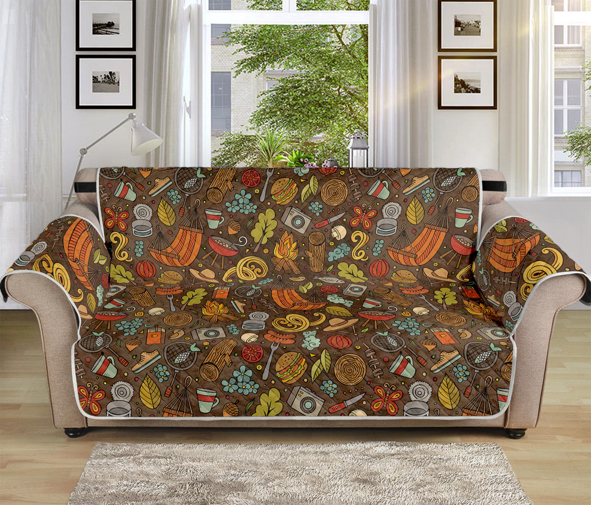 Cartoon Camping Pattern Print Sofa Protector