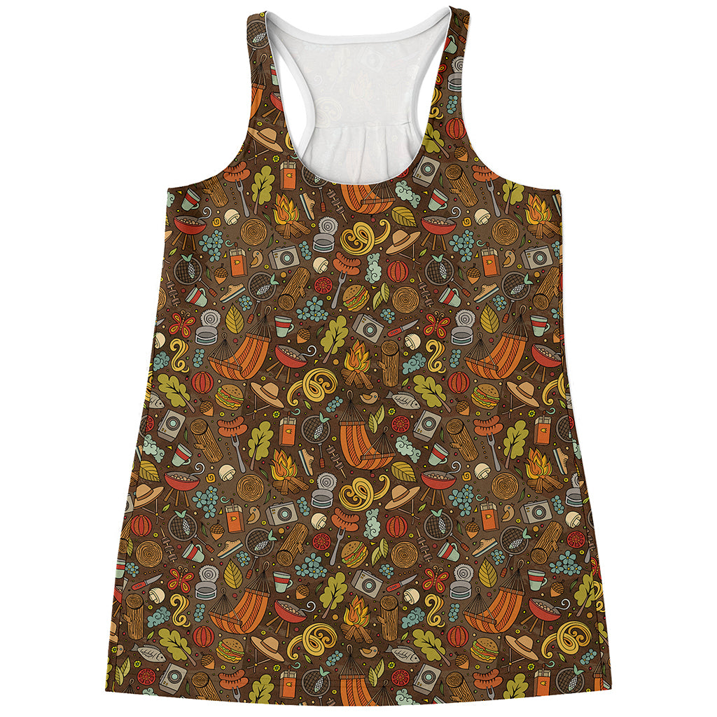 Cartoon Camping Pattern Print Women's Racerback Tank Top