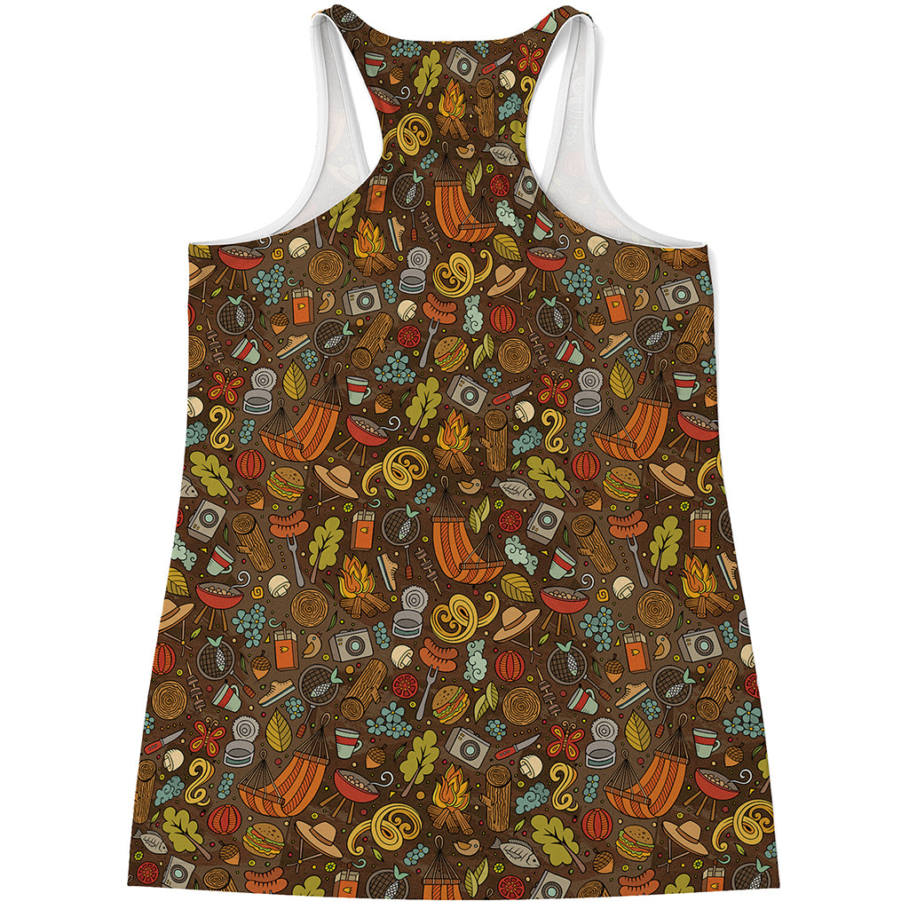 Cartoon Camping Pattern Print Women's Racerback Tank Top