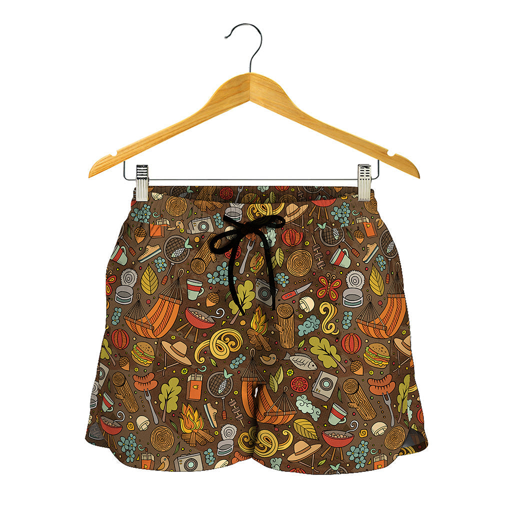 Cartoon Camping Pattern Print Women's Shorts