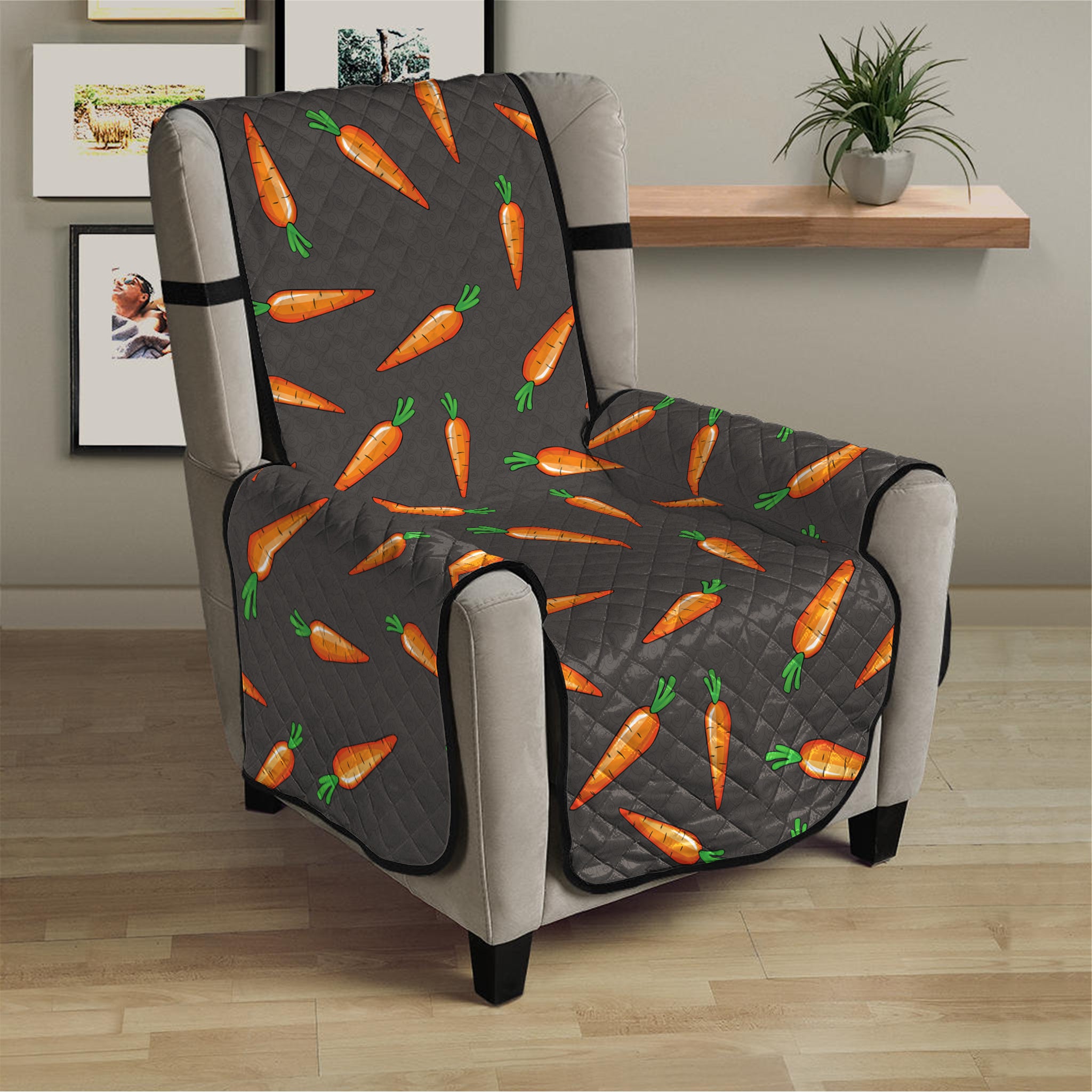 Cartoon Carrot Pattern Print Armchair Protector