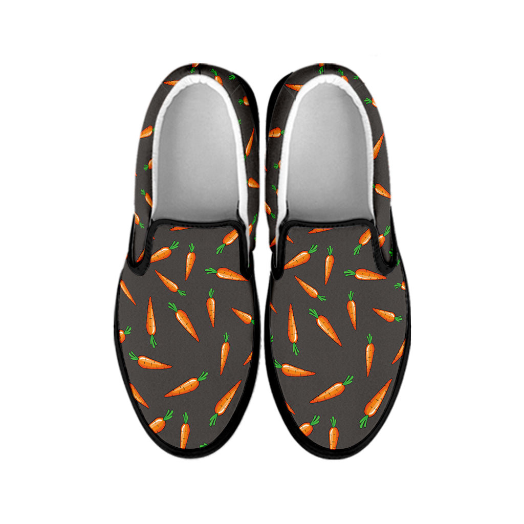 Cartoon Carrot Pattern Print Black Slip On Shoes