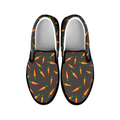 Cartoon Carrot Pattern Print Black Slip On Shoes
