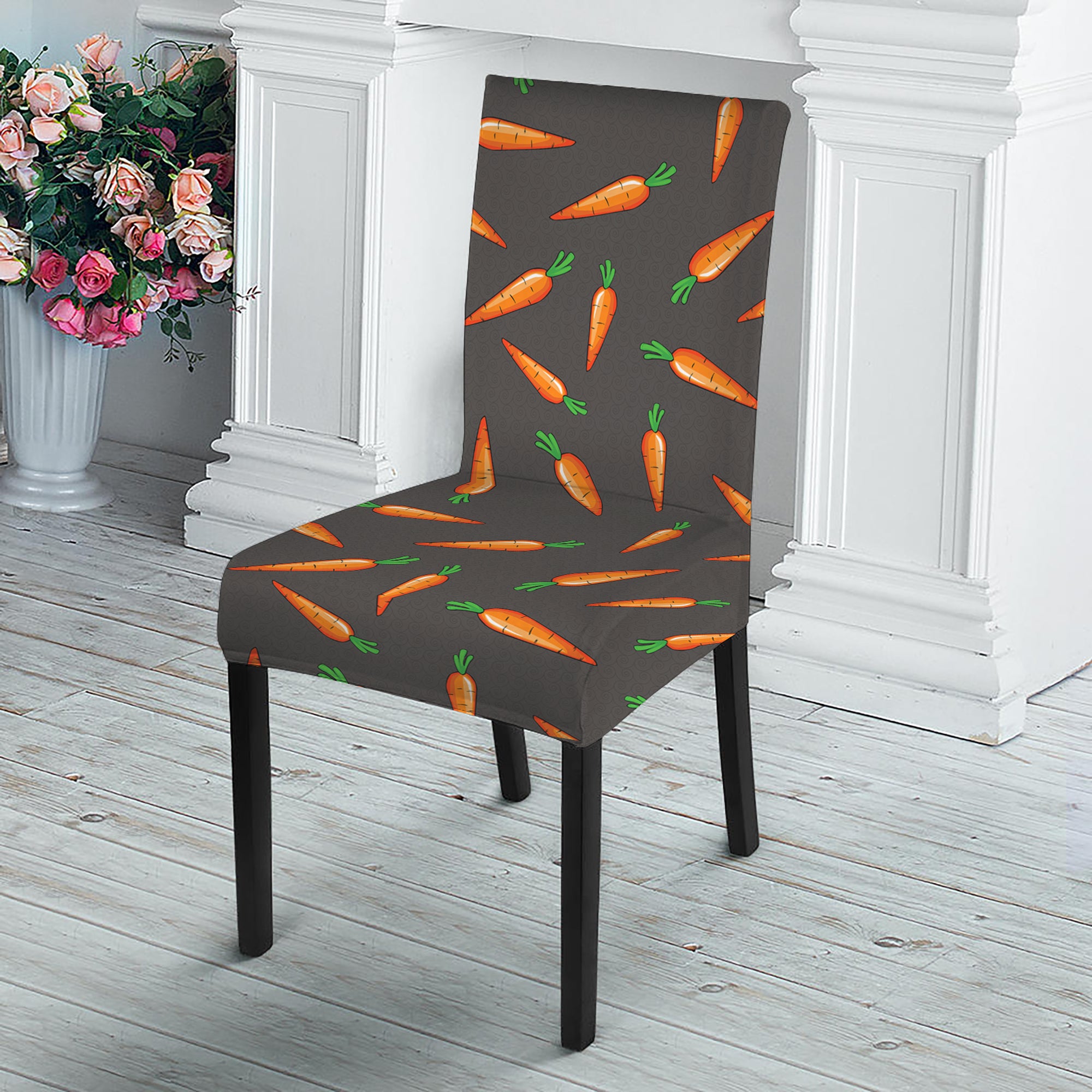 Cartoon Carrot Pattern Print Dining Chair Slipcover