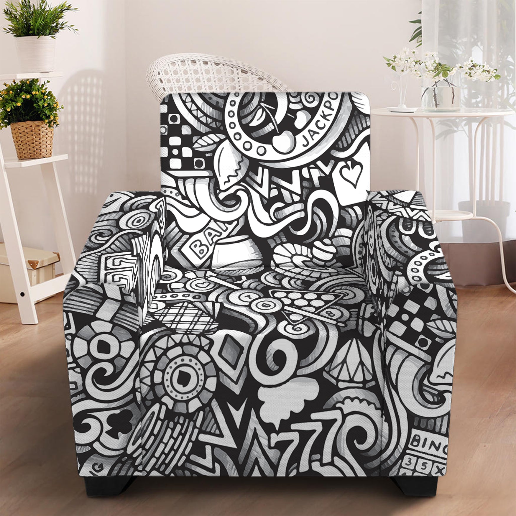 Cartoon Casino Card Pattern Print Armchair Slipcover