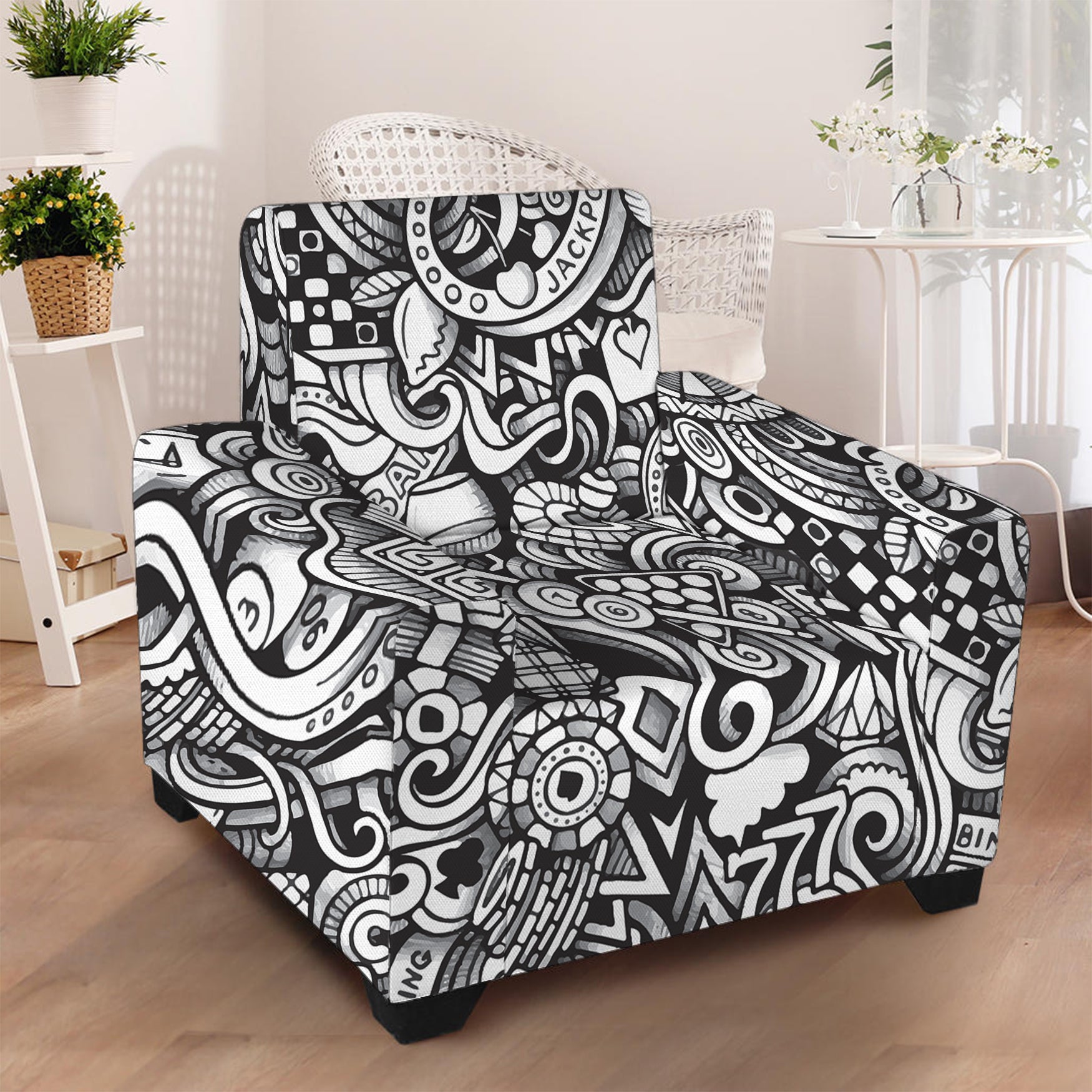 Cartoon Casino Card Pattern Print Armchair Slipcover