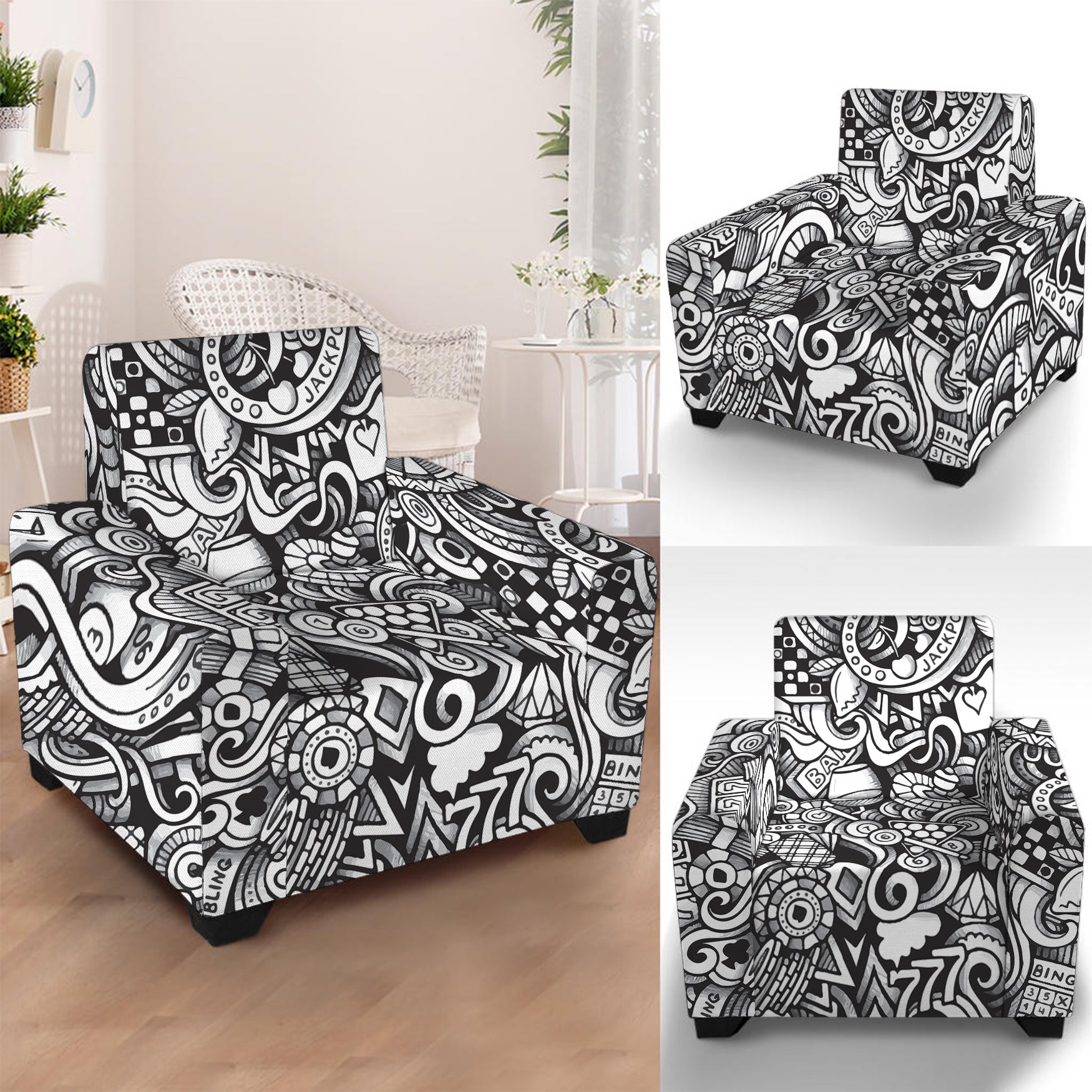 Cartoon Casino Card Pattern Print Armchair Slipcover