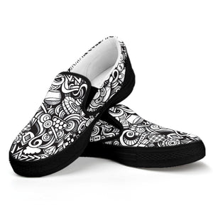 Cartoon Casino Card Pattern Print Black Slip On Shoes