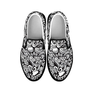 Cartoon Casino Card Pattern Print Black Slip On Shoes