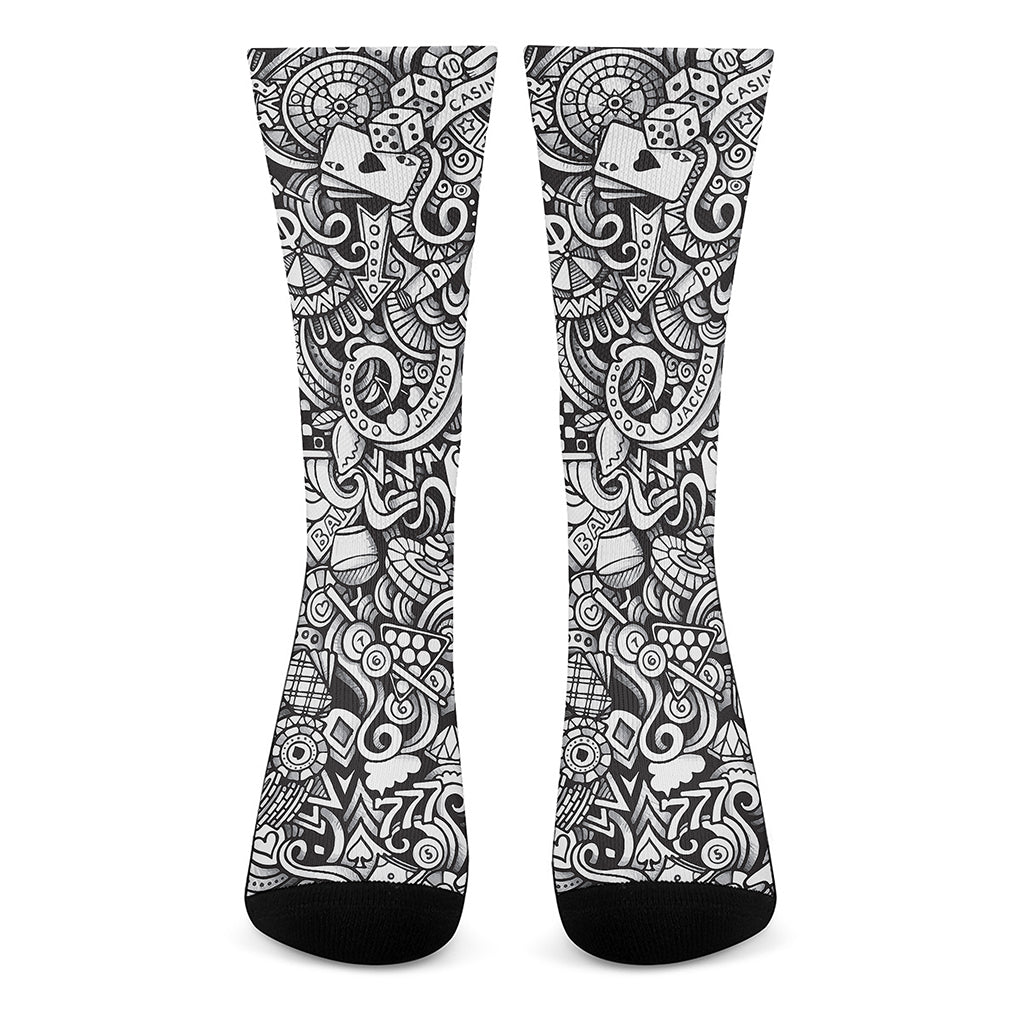 Cartoon Casino Card Pattern Print Crew Socks