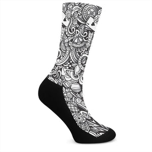 Cartoon Casino Card Pattern Print Crew Socks