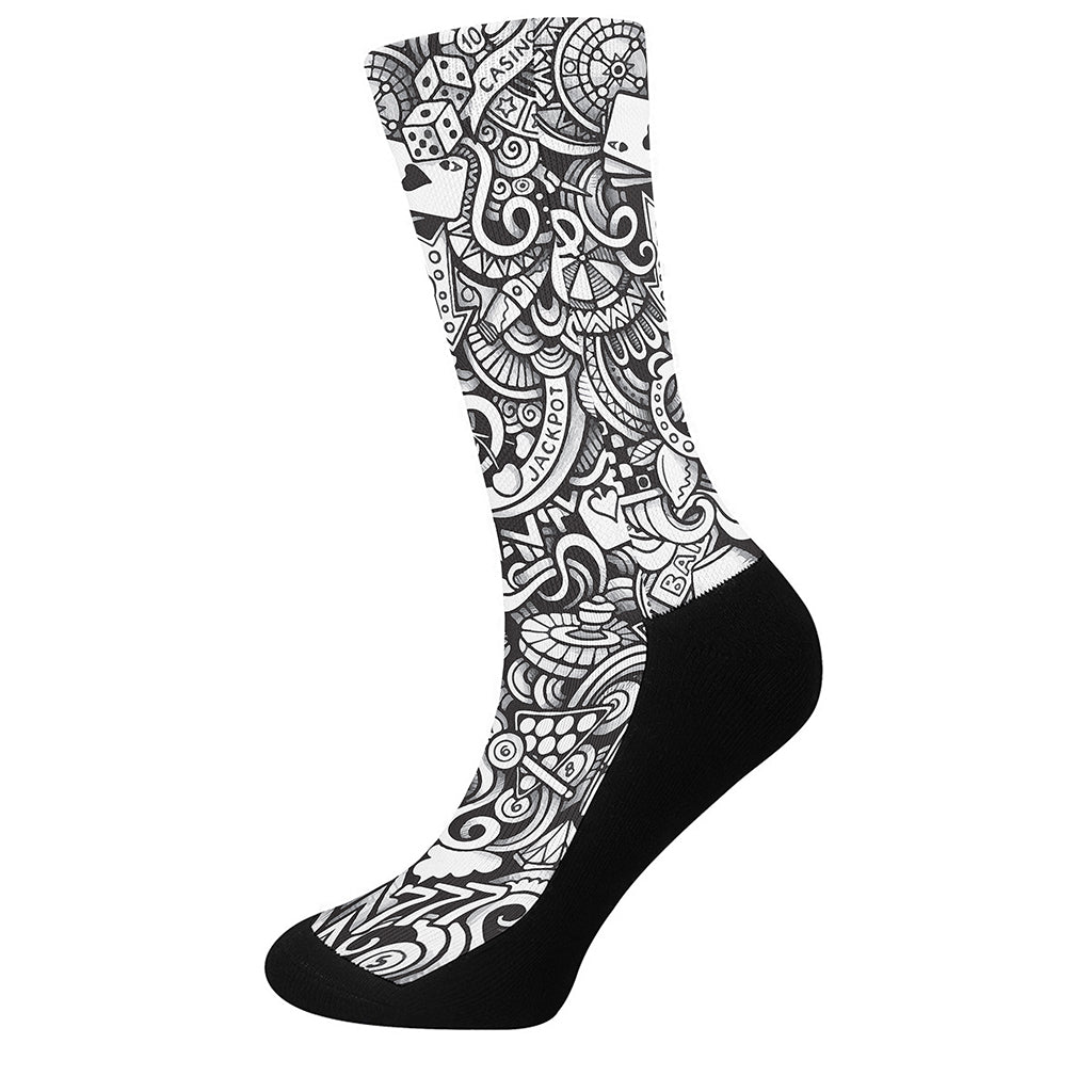 Cartoon Casino Card Pattern Print Crew Socks