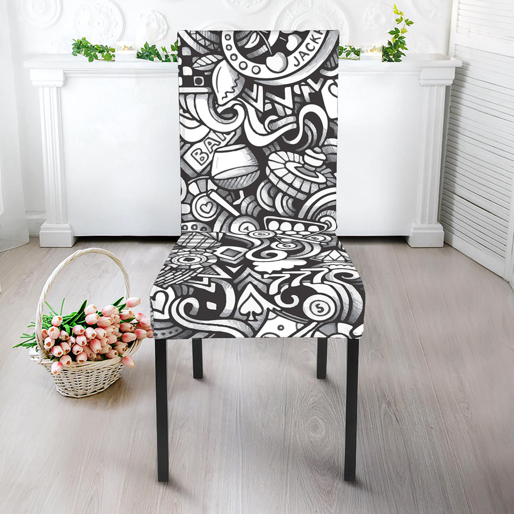 Cartoon Casino Card Pattern Print Dining Chair Slipcover