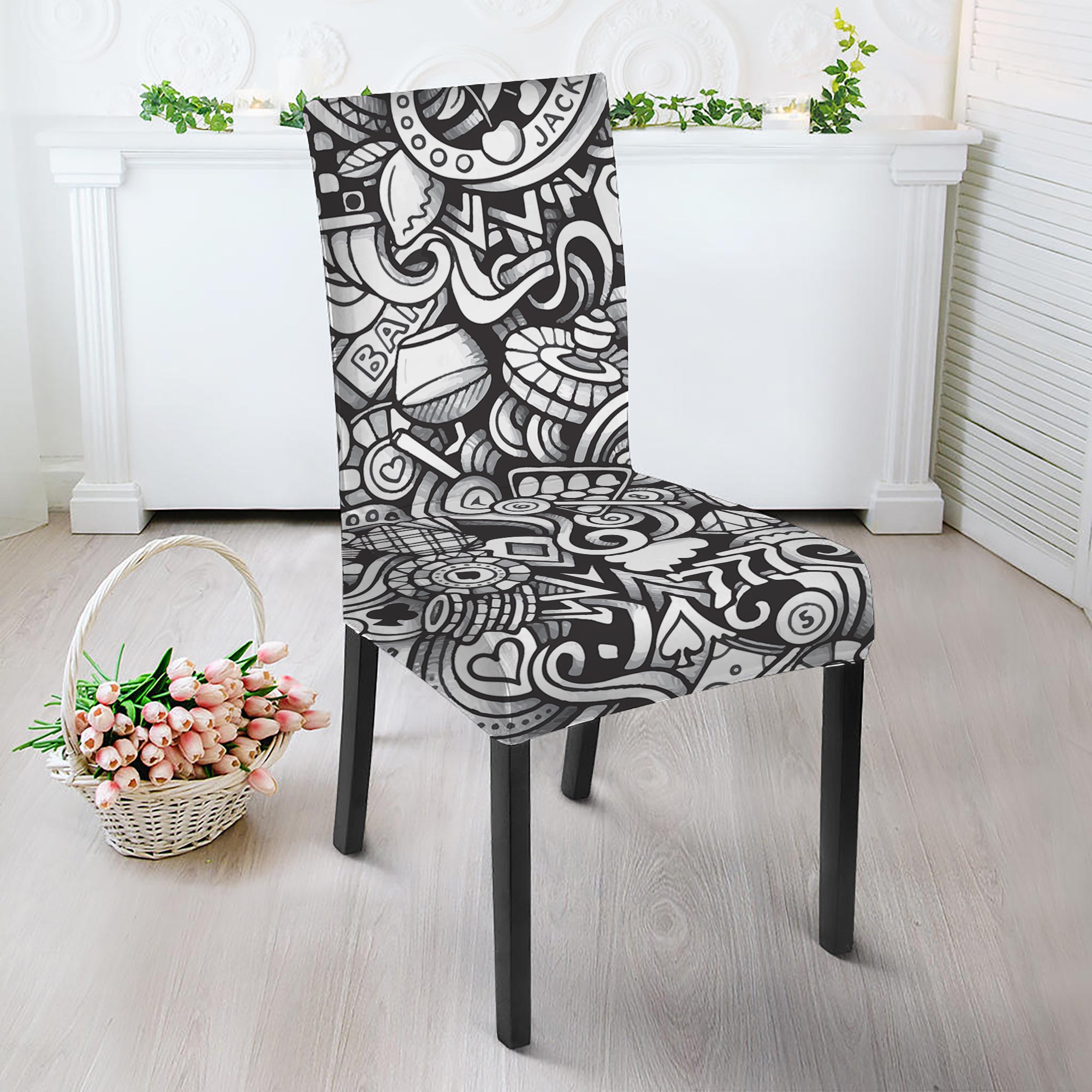 Cartoon Casino Card Pattern Print Dining Chair Slipcover