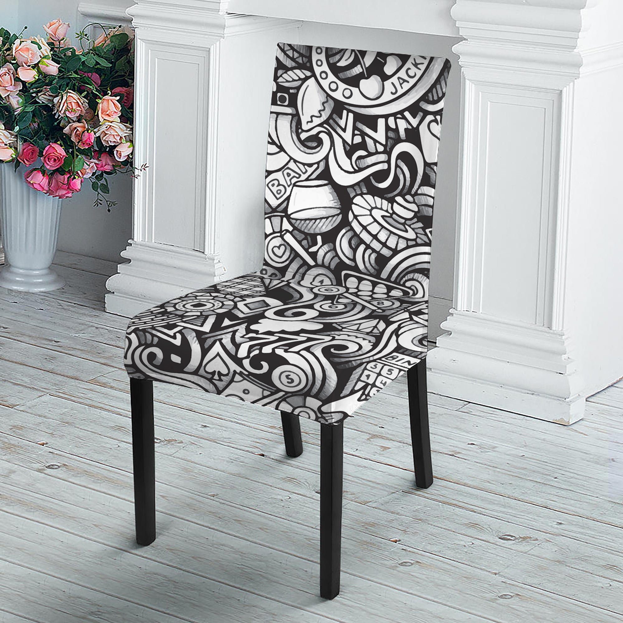 Cartoon Casino Card Pattern Print Dining Chair Slipcover