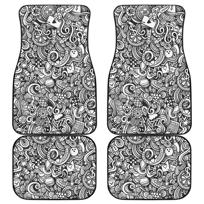 Cartoon Casino Card Pattern Print Front and Back Car Floor Mats
