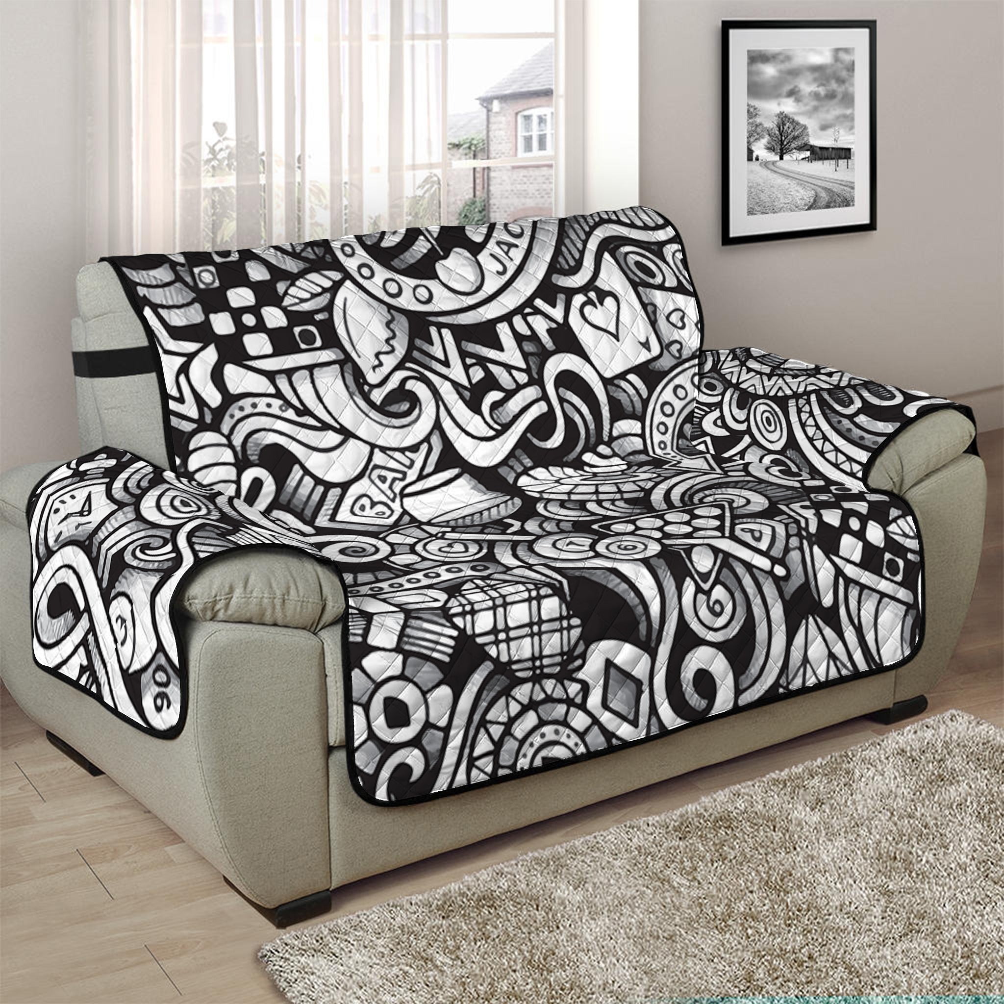 Cartoon Casino Card Pattern Print Half Sofa Protector